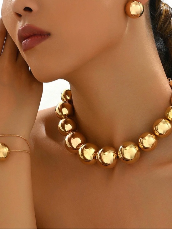 A Fabulous You Jewelry Jewelry - Gold Beaded Statement Necklace, Bracelet and Stud Earrings Set - NWOT